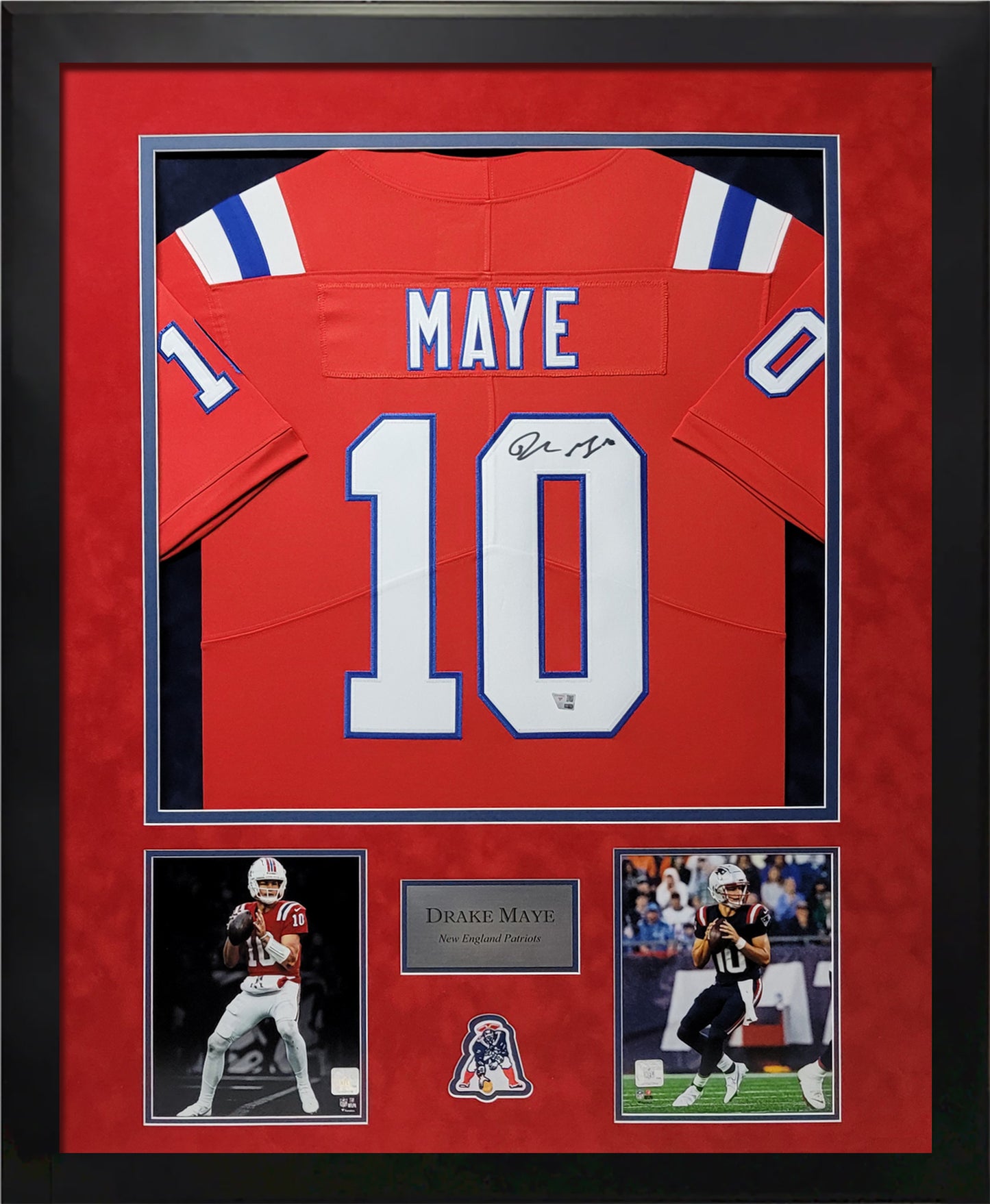 Drake Maye Autographed Jersey - Throwback - New England Patriots - Framed 37x45 - Fanatics Authentication