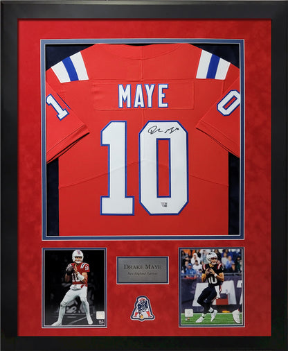 Drake Maye Autographed Jersey - Throwback - New England Patriots - Framed 37x45 - Fanatics Authentication