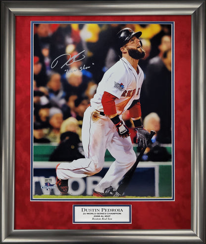 Dustin Pedroia Autograph 16x20 Photo With Inscription - 2013 World Series - Boston Red Sox - Framed 23x27