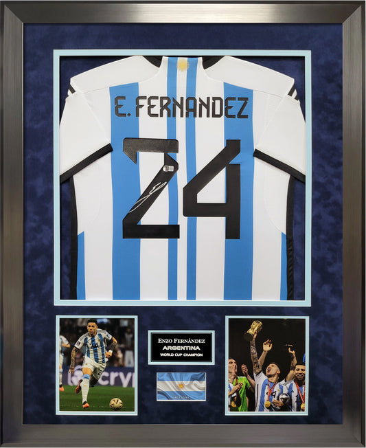 Enzo Fernandez Autograph Jersey - Argentina National Team - Framed 37x45 - Beckett Authentication