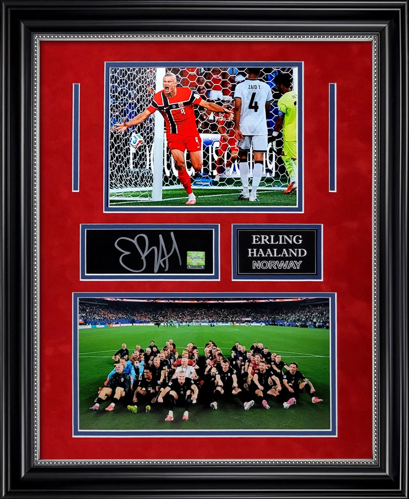 Erling Haaland Autograph Plague - Norway National Team Collage - Framed 18x22 - Icons Authentication