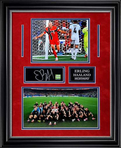 Erling Haaland Autograph Plague - Norway National Team Collage - Framed 18x22 - Icons Authentication