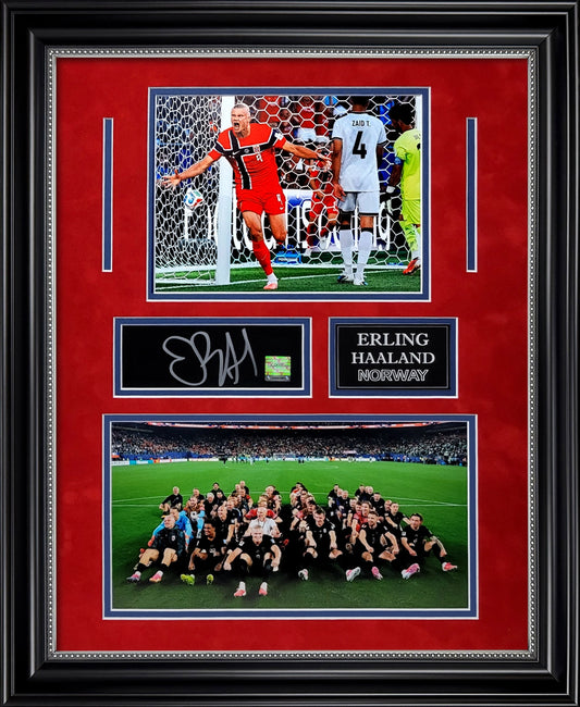 Erling Haaland Autograph Plague - Norway National Team Collage - Framed 18x22 - Icons Authentication
