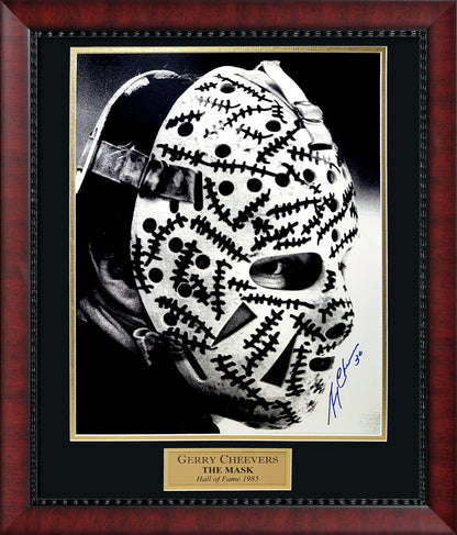 Gerry Cheevers Autograph 16x20 Photo - The Mask, Side Profile - Boston Bruins - Framed 23x27 - New England Picture Authentication