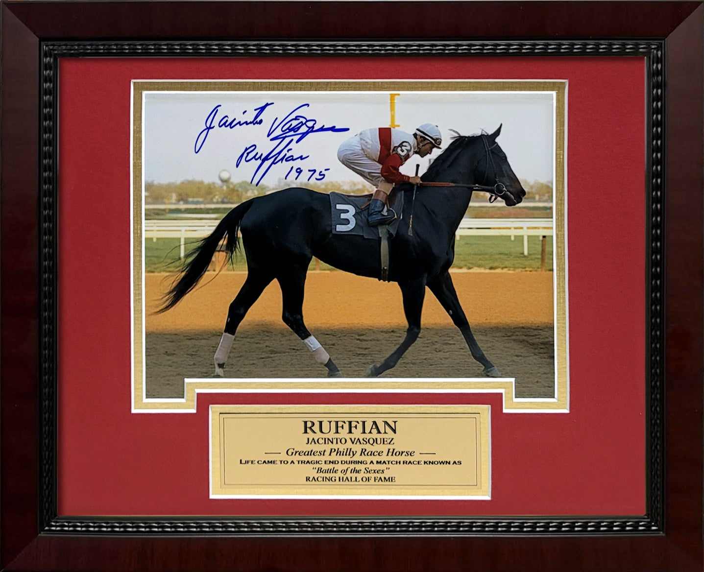 Jacinto Vasquez Autograph 8x10 Photo - Ruffian, The Greatest Philly Race Horse - Framed 13x16