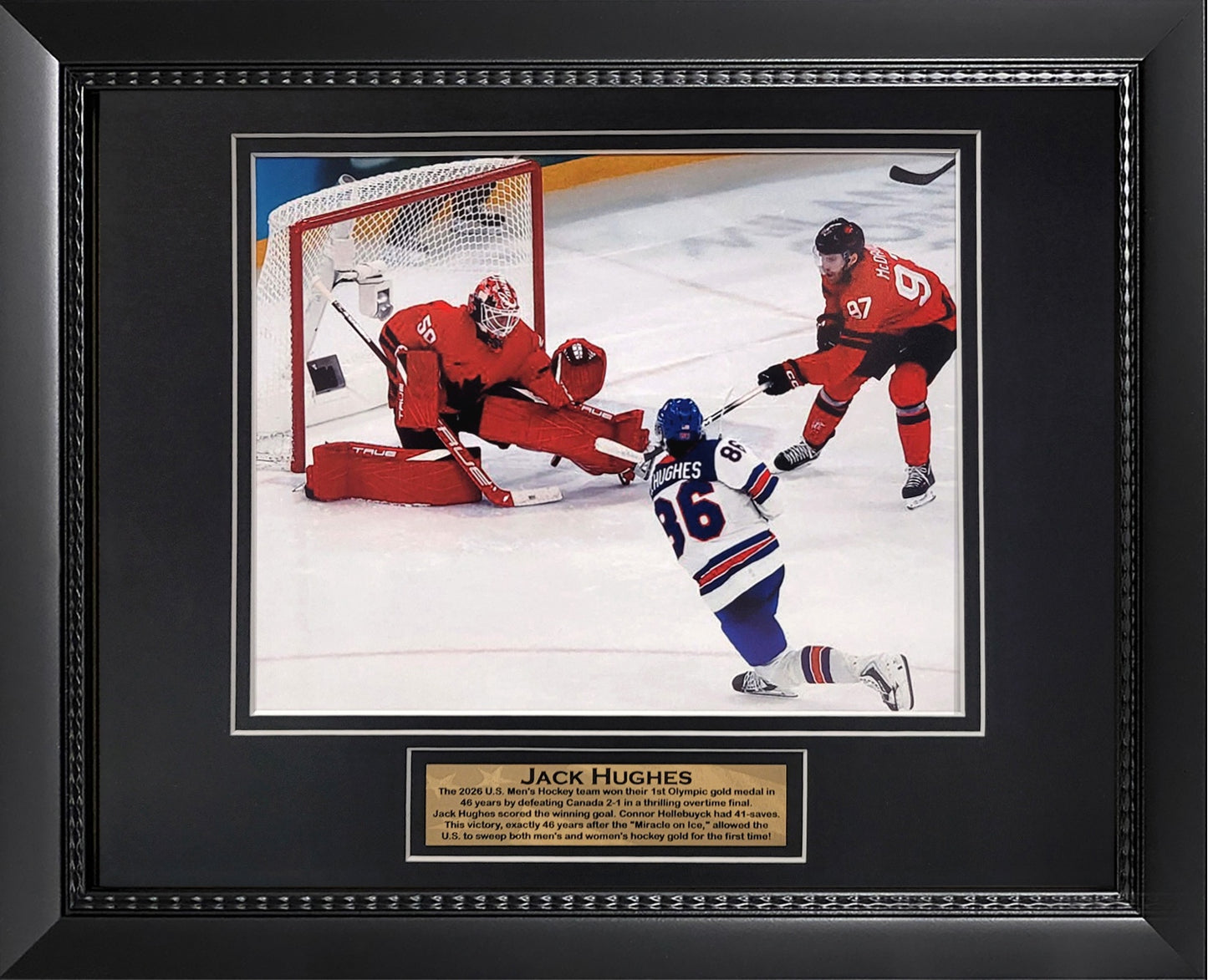 Jack Hughes Photograph - Golden Goal - Framed 13x16