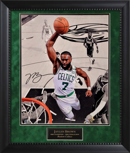Jaylen Brown Autograph 16x20 Photo - Dunking - Boston Celtics - Framed 23x27 - Beckett Authentication