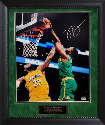 Jaylen Brown Autograph 16x20 Photo - Dunk On LeBron - Boston Celtics - Framed 23x27 - Beckett Authentication