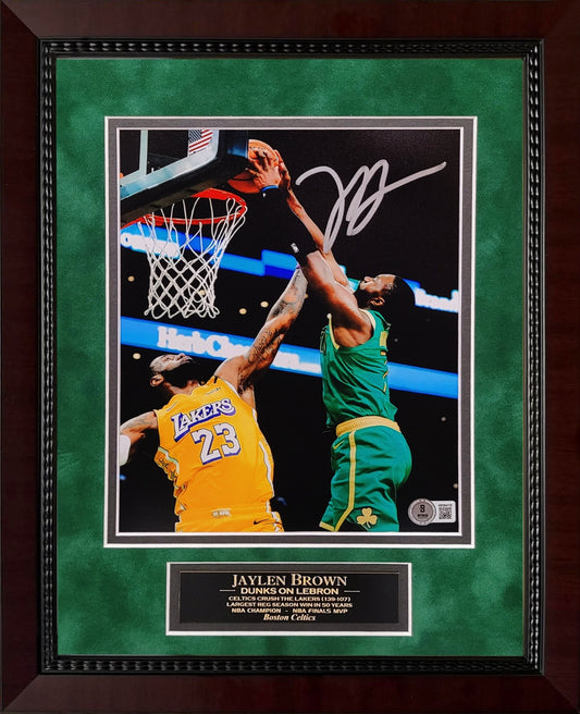 Jaylen Brown Autograph 8x10 Photo - Dunk On LeBron - Boston Celtics - Framed 13x16 - Beckett Authentication