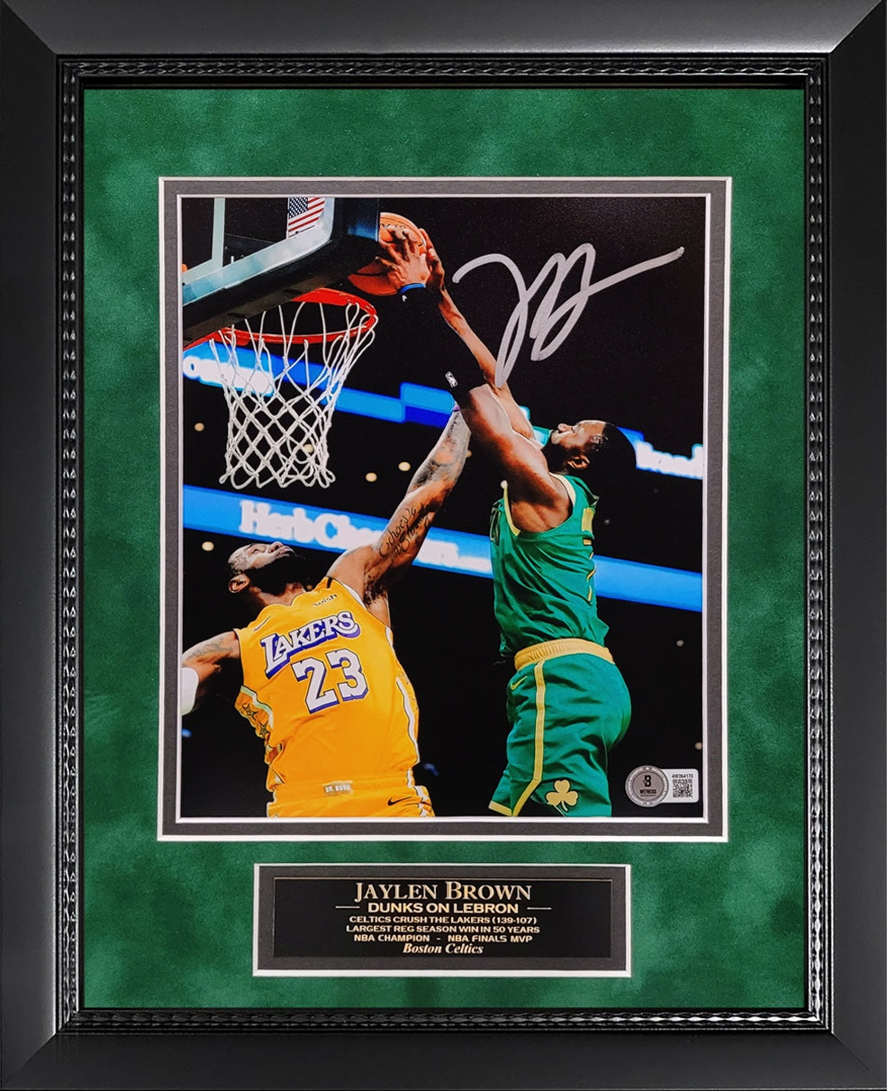 Jaylen Brown Autograph 8x10 Photo - Dunk On LeBron - Boston Celtics - Framed 13x16 - Beckett Authentication