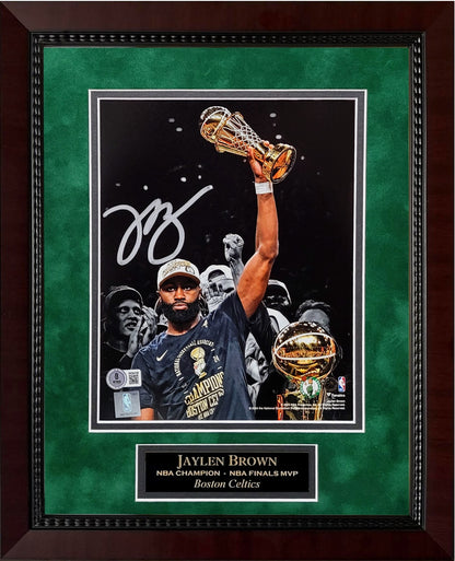 Jaylen Brown Autograph 8x10 Photo - Holding Trophy - Boston Celtics - Framed 13x16 - Beckett Authentication