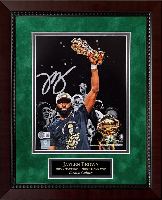 Jaylen Brown Autograph 8x10 Photo - Holding Trophy - Boston Celtics - Framed 13x16 - Beckett Authentication