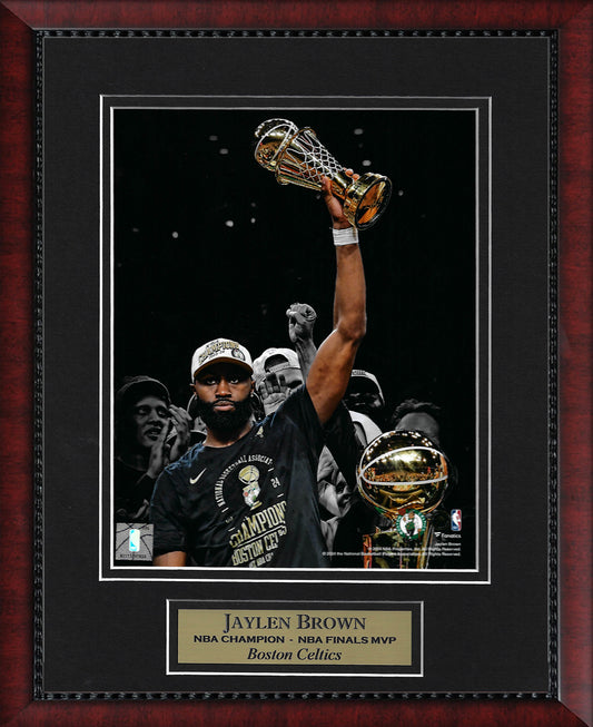Jaylen Brown Photo Hold Finals MVP Trophy 11x14