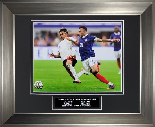 Lamine Yamal, Kylian Mbappe Photograph - 2026 World Cup Semi-Final - Spain & France National Teams - Framed 13x16