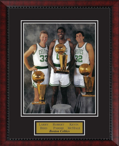 Larry Bird, Robert Parish, Kevin McHale, Photo The Big Three with NBA Trophy 11x14