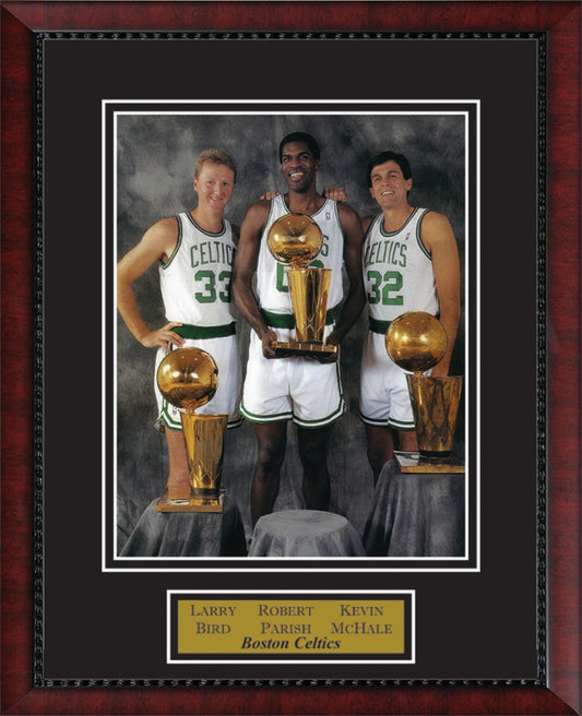Larry Bird, Robert Parish, Kevin McHale, Photo The Big Three with NBA Trophy 11x14