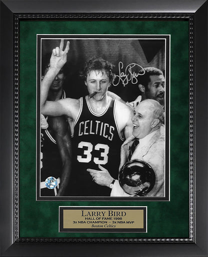 Larry Bird Autograph Photo With Cigar & Red Auerbach 11x14