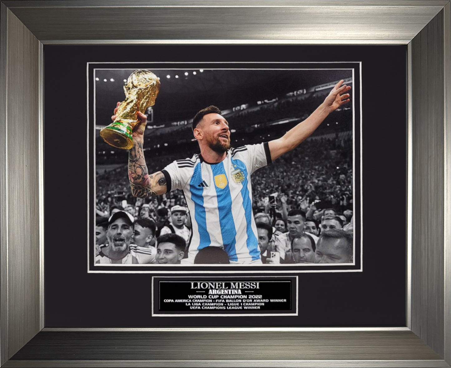 Lionel Messi Photograph - World Cup Trophy - Framed 13x16