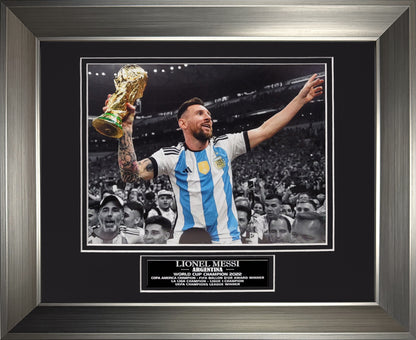 Lionel Messi Photograph - World Cup Trophy - Framed 13x16