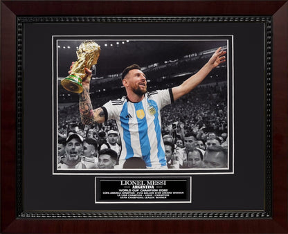 Lionel Messi Photograph - World Cup Trophy - Framed 13x16