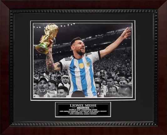 Lionel Messi Photograph - World Cup Trophy - Framed 13x16