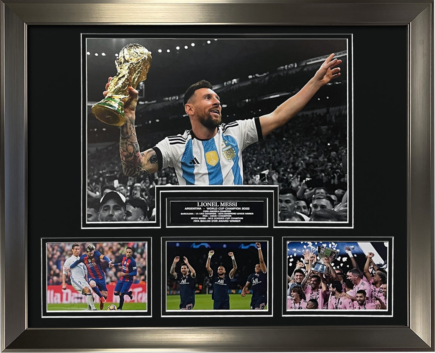 Lionel Messi Photograph - Champion Collage - Framed 18x22