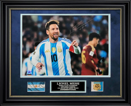 Lionel Messi Autograph Photo - Argentina National Team - Framed 18x22 - Icons Authentication