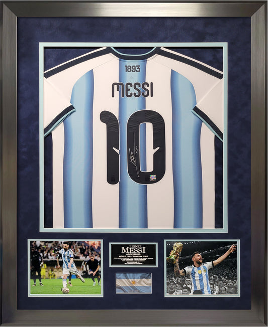 Lionel Messi Autograph Jersey - Argentina National Team '26 Home Jersey - Framed 37x45 - Icons Authentication
