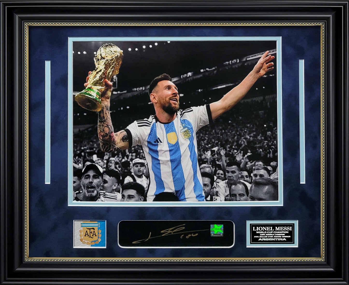 Lionel Messi Autograph Plaque - Framed 18x22 - Icons Authentication