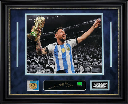 Lionel Messi Autograph Plaque - Framed 18x22 - Icons Authentication