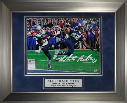 Malcolm Butler Autograph 8x10 Photo - Super Bowl 49 Interception - New England Patriots - Framed 13x16 - New England Picture Authentication