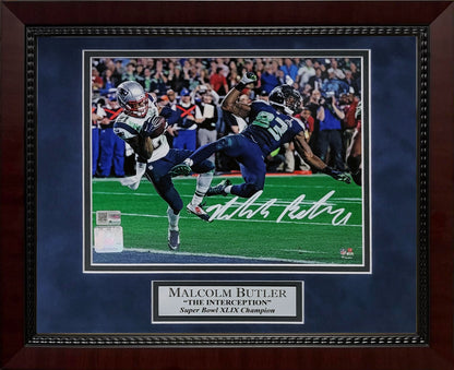 Malcolm Butler Autograph 8x10 Photo - Super Bowl 49 Interception - New England Patriots - Framed 13x16 - New England Picture Authentication