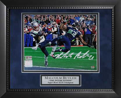 Malcolm Butler Autograph 8x10 Photo - Super Bowl 49 Interception - New England Patriots - Framed 13x16 - New England Picture Authentication