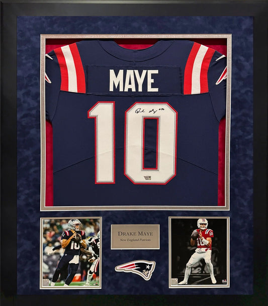 Drake Maye Autographed Jersey Framed 37x45