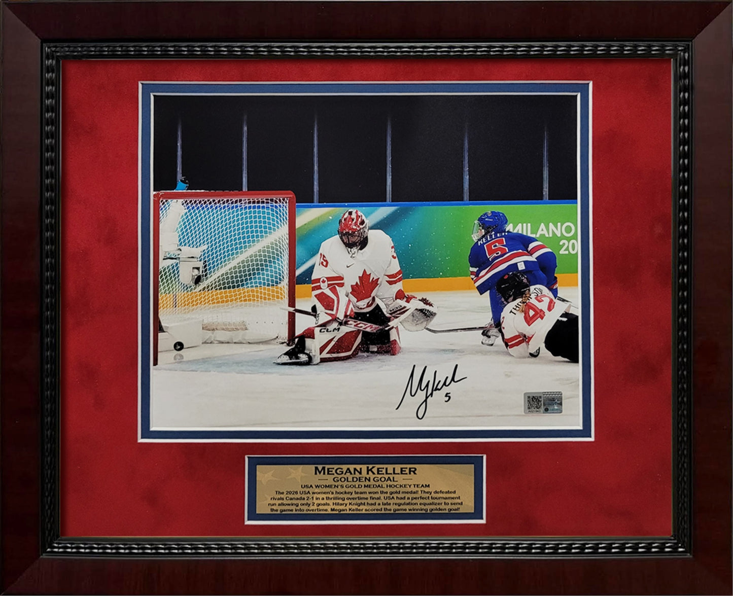Megan Keller Autograph 8x10 Photo - Golden Goal - Team USA - Framed 13x16 - New England Picture Authentication