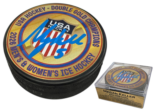 Megan Keller Autograph Puck - Men's and Women's Double Gold Champions - USA Hockey