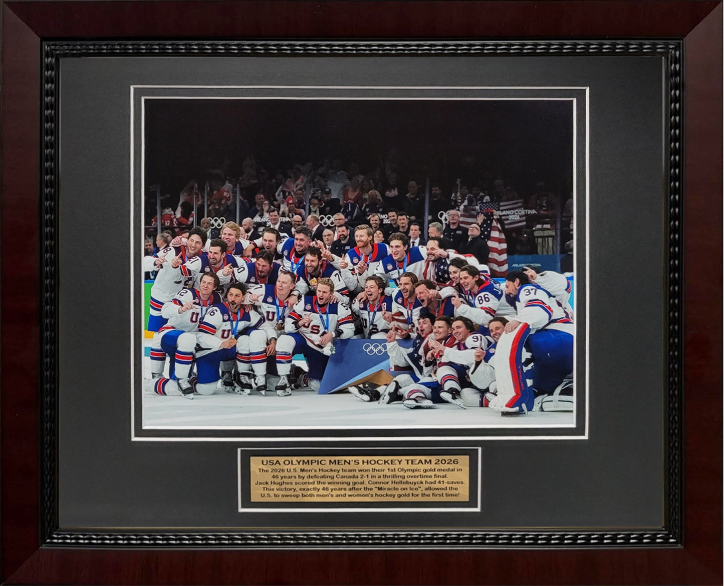 USA Men's Hockey Photograph - Group Victory Pose - Framed 13x16