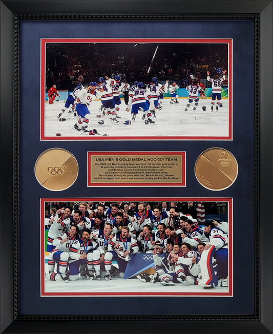 USA Men's Hockey Photographs - Gold Medal Collage - Framed 18x22