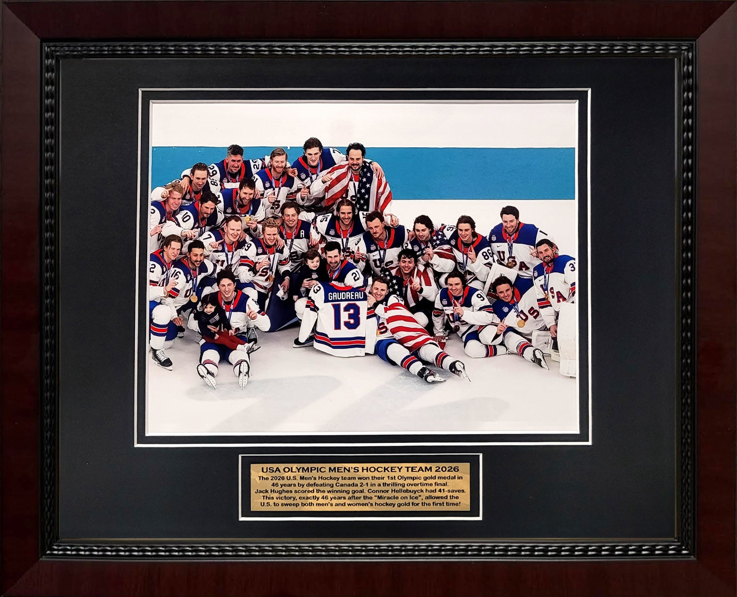 USA Men's Hockey Photograph - Gold Medalists - Framed 13x16
