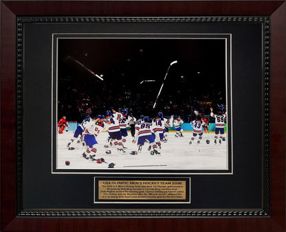 USA Men's Hockey Photograph - Victory Celebration - Framed 13x16