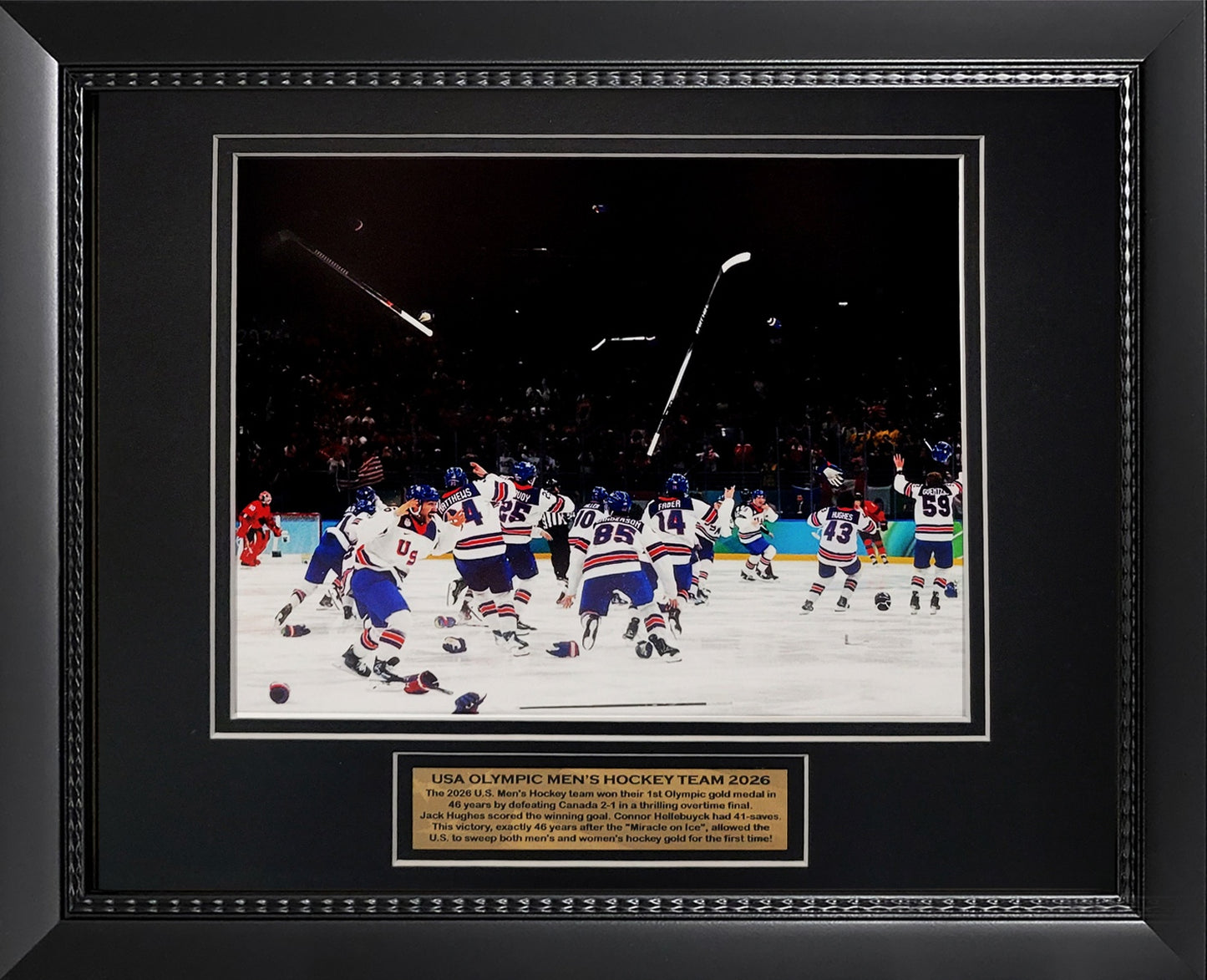 USA Men's Hockey Photograph - Victory Celebration - Framed 13x16