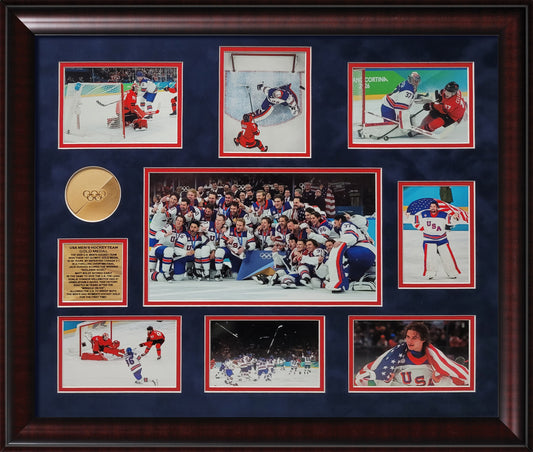 USA Men's Hockey Photographs - Gold Medal Match Collage - Framed 23x27