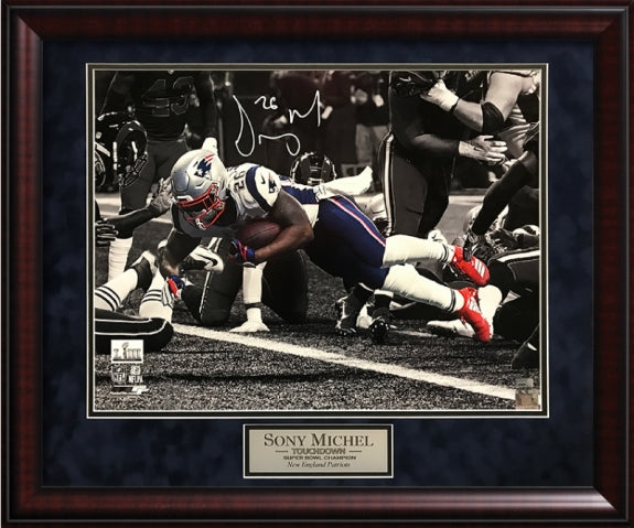 Sony Michel Autograph Photo Super Bowl LIII Touchdown Spotlight 23x27 New England Picture Authentication