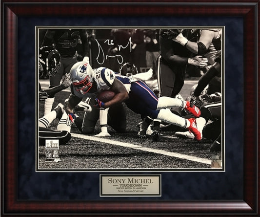 Sony Michel Autograph Photo Super Bowl LIII Touchdown Spotlight 23x27 New England Picture Authentication