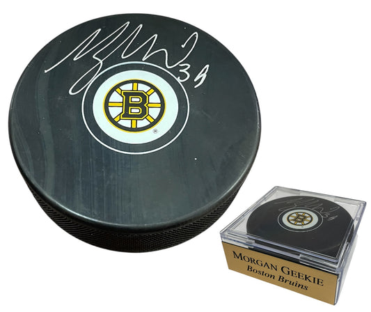 Morgan Geekie Autograph Puck - Spoke B - Boston Bruins