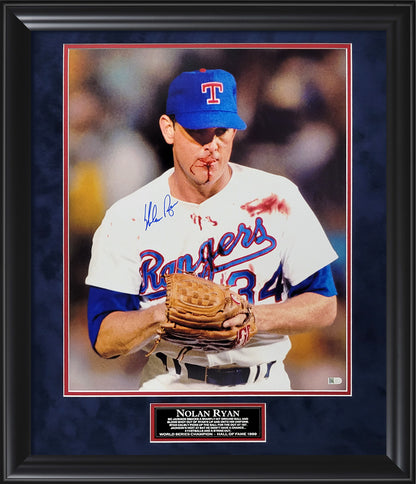 Nolan Ryan Autograph 16x20 Photo - Bloody Face - Texas Rangers - Framed 23x27 - MLB Authentication