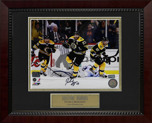Patrice Bergeron Autograph Photo Playoff Game Winning Goal 11 x 14