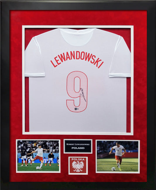Robert Lewandowski Autograph Jersey - Poland National Team - Framed 37x45 - Beckett Authentication