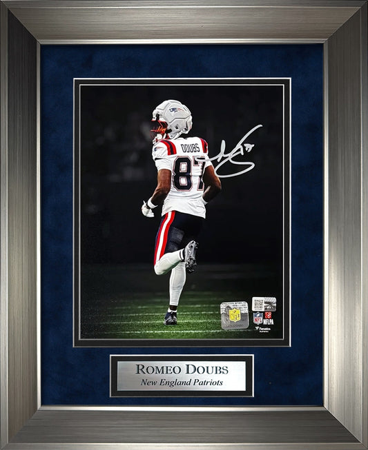 Romeo Doubs Autograph 8x10 Photo - On Field Spotlight - New England Patriots - Framed 13x16 - New England Picture Authentication