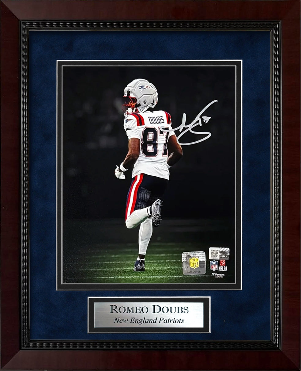 Romeo Doubs Autograph 8x10 Photo - On Field Spotlight - New England Patriots - Framed 13x16 - New England Picture Authentication